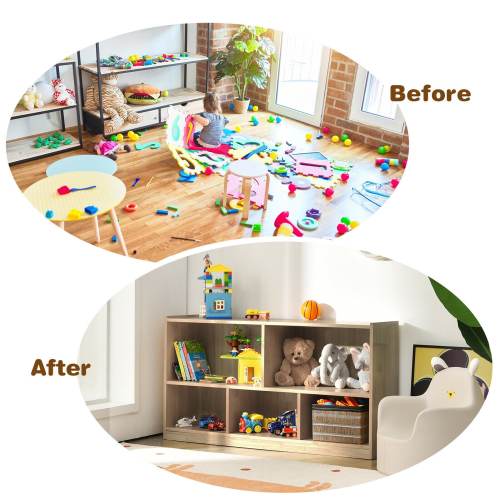 Gymax Kids 5-Cube Storage Cabinet 2-Shelf Wood Bookcase Organizer