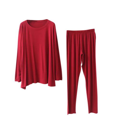 MIUOWANP Women's Multifunctional Maternity Clothing Postpartum Clothing Pajamas Belt Chest Pad Adjustable Drawstring Long Sleeved Round Neck Set Wine XL