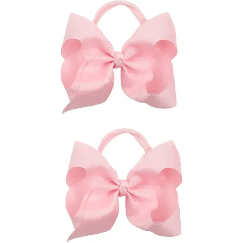 2Pcs 6 Inches Ribbon Baby Girls Headbands Infant Elastic Hairbands Large Cheer Bow Hair Band Accessories for Child Toddlers Girls (Pink)