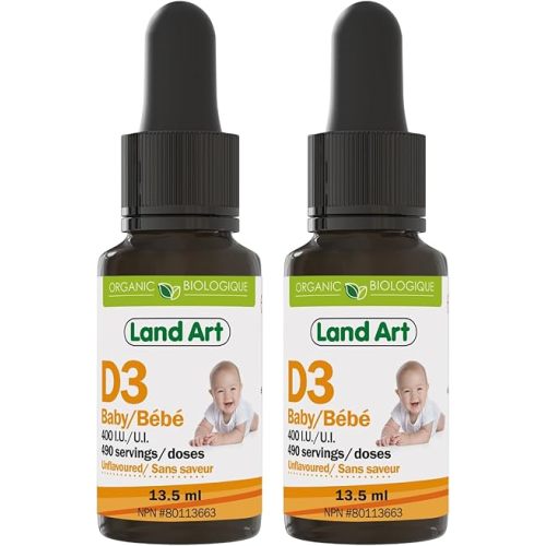 Vitamin D3 Drops for Babies - Certified Organic - Bone and Teeth Development - Easy Dosing - GMO-Free - Gluten-Free - Made in Canada - Immune System - 400 IU per Drop - 490 Servings - 13.5ml Pack of 2