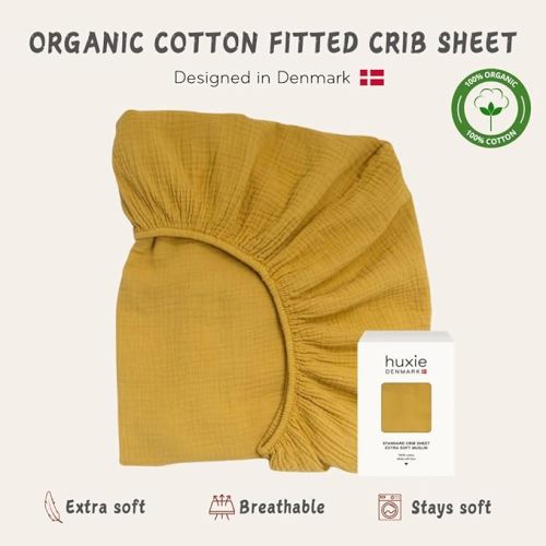 Crib Sheets – Organic Cotton Muslin Fitted Crib Sheet – Standard Size for Baby Boy and Baby Girl 28" x 52" Ultra-Soft and Breathable. (Autumn Yellow)