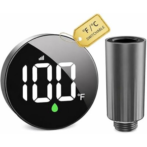 Longriver MX08 Shower Temperature Display, Shower Thermometer with Hydro Powered Sensor, Digital Water Temperature Monitor, Large Adjustable Display, IPX7 Waterproof for Bathroom, °F /°C Switchable