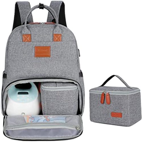 V-COOOL Breast Pump Bag Backpack, Tote Bag with 15.6 Inch Laptop, Fits Most Brands Breast Pumps and Cooler Bag, Pumping Bag for Working Mom(Gray)