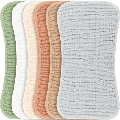 Konssy Muslin Baby Burp Cloths Sets for Unisex- 6 Pack Large 100% Cotton Burping Clothes for Newborn, Baby Girls and Boys