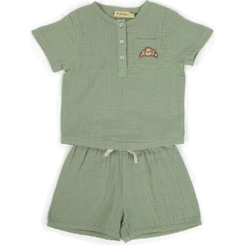 Cayden Organic Muslin Petit Croissant Set, Sage - Le Petit Lapin | Maisonette
