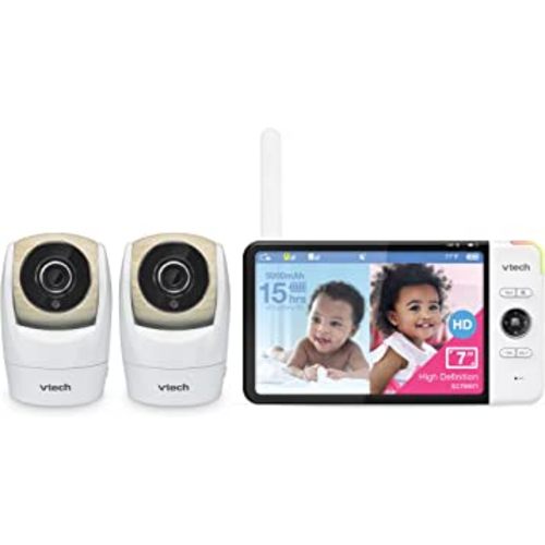 VTech VM919-2HD Baby Monitor, 7" 720p Screen, 2 Cameras, 360 Panoramic Viewing, 110 Wide-Angle View, Night Vision, Up to 1000ft Range, Secured Transmission No WiFi
