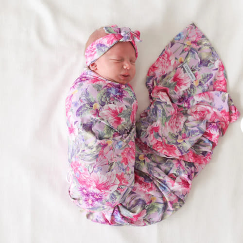 Floral Pink Swaddle Headband Set | Ellery