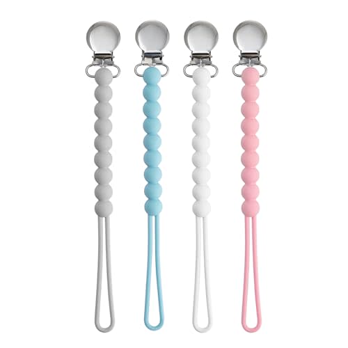 Pacifier Clips for Boys Girls - MORIBOX 4 Pack Paci Clip Soothe Baby Binky Holder for Shower Birthday Gift