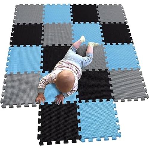 MQIAOHAM® 18 Pieces Puzzle Play Mats, Soft Baby Play Mat, Kids Interlocking Foam Floor Tiles, Toddlers Carpet Playmats G301018-104107112