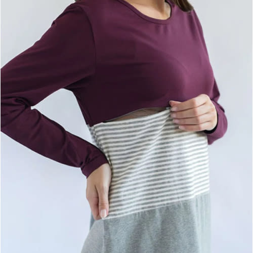 Long Sleeve Cotton Nursing Top- 3 Block- Wine