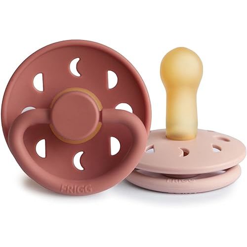 FRIGG Moon Natural Rubber Baby Pacifier | Made in Denmark | BPA-Free (Blush/Powder Blush, 6-18 Months) 2-Pack