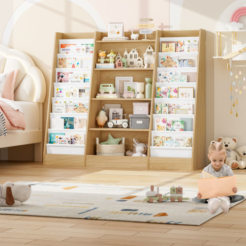 Ebern Designs 5-Tier Kids Bookshelf with Storage Pockets – Eco-Friendly & Reviews | Wayfair