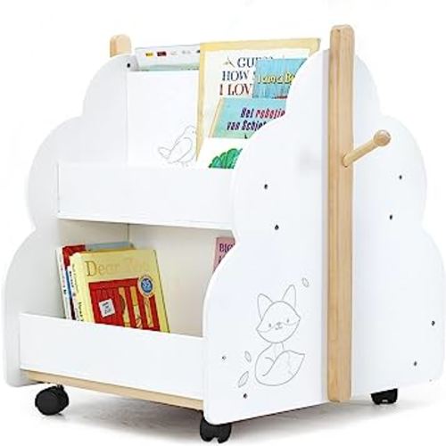 labebe Baby Wooden Bookshelf, Kids Bookshelf with Wheels for 36M+, Book Rack Wood/Kid Bookcase/Children Bookshelf/Toddler Book case/Children Books Display Self/Infant Book Toy Storage White