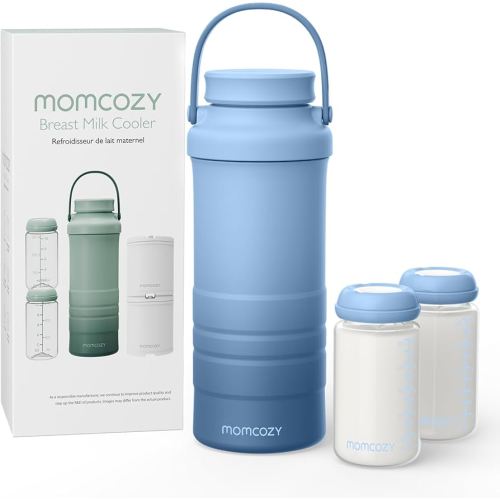 Momcozy 22oz Portable Breast Milk Cooler for Outdoor, Life Saver with 360° Total Cooling for 24 Hours, Larger Capacity Travel Breastmilk Chiller with 2pcs Baby Bottles for Breastmilk Storage, Blue