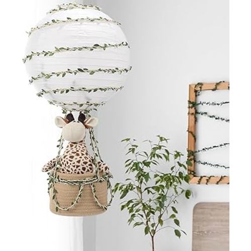 Safari Hot Air Balloon Room Decor Handmade Jungle Hot Air Balloon Nursery Room Decor Lampshade Nursery Light Shade Include Giraffe Toys for Hanging Room Birthday Party Decorations Gift