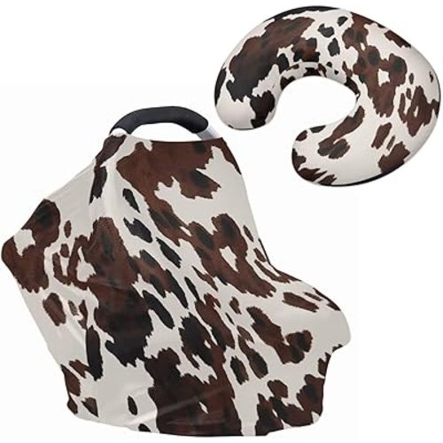 Cow Print Car Seat Covers Canopy Cover Baby Pillows Cover for Sleeping for Newborn Breastfeeding Pillow Cover Stylish Boys & Girls Shower Gifts