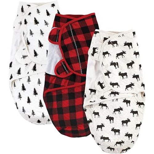 Hudson Baby Unisex Baby Quilted Cotton Swaddle Wrap 3pk, Moose, 0-3 Months