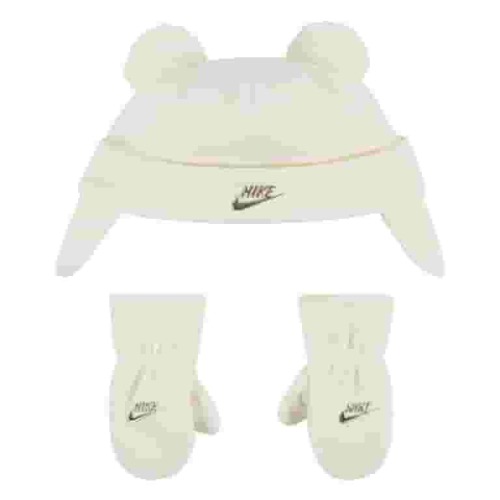 Toddler 2T-4T Nike Pom Pom Ears Trapper Hat and Mittens Set Color: Coconut Milk Size: N/A