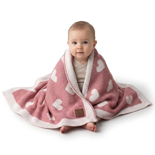 Baby Blanket 30x40 in, Antique Rose – Soft Reversible Knit with Gift Bow, Oeko-Tex Certified, Breathable Swaddle & Receiving Blanket for Newborns, Crib & Stroller