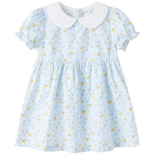 pureborn Baby Toddler Girl Woven Dress Short Sleeve Cotton Playwear Dresses 0-5T