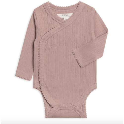 Hilda Brushed Back Pointelle Long Sleeve Kimono Bodysuit