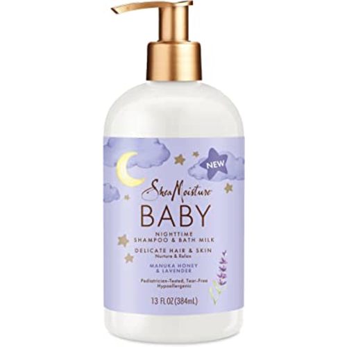 SheaMoisture Baby Shampoo & Bath Milk Manuka Honey & Lavender for Delicate Hair and Skin Nighttime Skin and Hair Care Regimen 13 oz