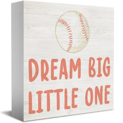 Penzedu Baseball Nursery Desk Decor Sign, Sports Nursery Decor For Boy's Bedroom Playroom Toy Room Toddler Baseball Decoration Wooden Sign, Dream Big Little One 5" X 5"