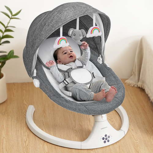 Baby Swing for Infants, Caveen Electric Bluetooth Baby Rocker, 5 Swing Speeds, 3 Seat Positions, Adapter & Battery Operated, Gray