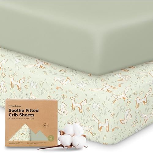 KeaBabies 2-Pack Organic Crib Sheets for Boys, Girls - 52x28 Fitted Crib Mattress Sheet Neutral, Breathable Jersey Cotton Cover for Baby Bed, Toddler Mattress, Soft & Cute Prints (Foxtrot)