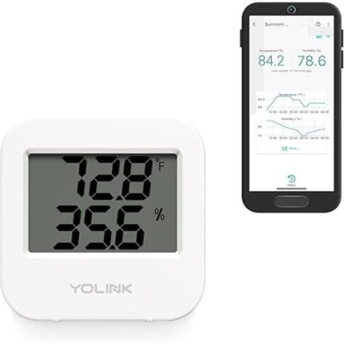 YoLink Smart Wireless Temperature & Humidity Sensor, Wide Temp Range for Fridge, Green House, Pet Cage, App Alerts, Emails, Text/SMS alerts- Hub Required