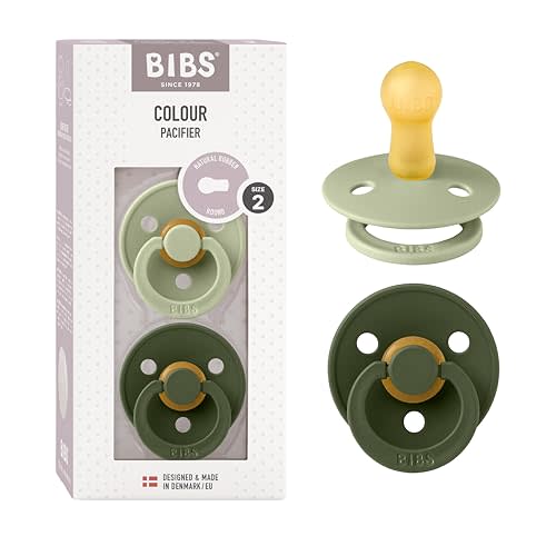 BIBS Pacifiers Colour Collection | Natural Rubber Baby Pacifier | Set of 2 BPA-Free Soothers | Made in Denmark | 6+ Months (Pack of 2) | Sage/Hunter Green
