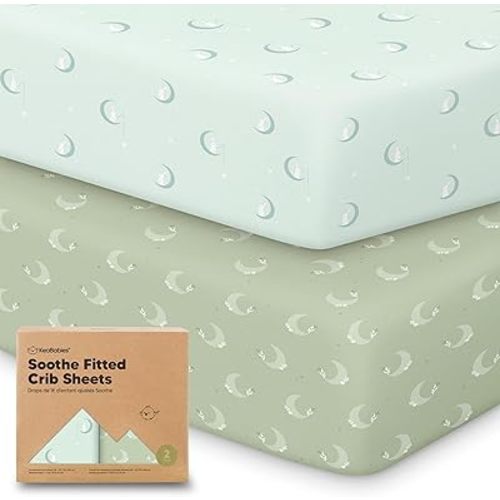KeaBabies 2-Pack Organic Crib Sheets for Boys, Girls - Fitted Crib Mattress Sheet Neutral, Breathable Jersey Cotton Cover for Baby Bed, Toddler Mattress, Soft & Cute Prints (Lunaris)