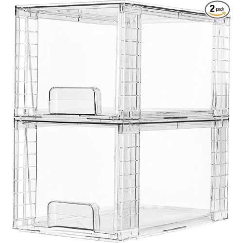 Vtopmart 2 Pack Large Stackable Storage Drawers,Clear Acrylic Drawer Organizers with Handles, Easily Assemble for Bathroom,Kitchen Undersink,Cabinet,Closet,Makeup,Pantry organization and Storage
