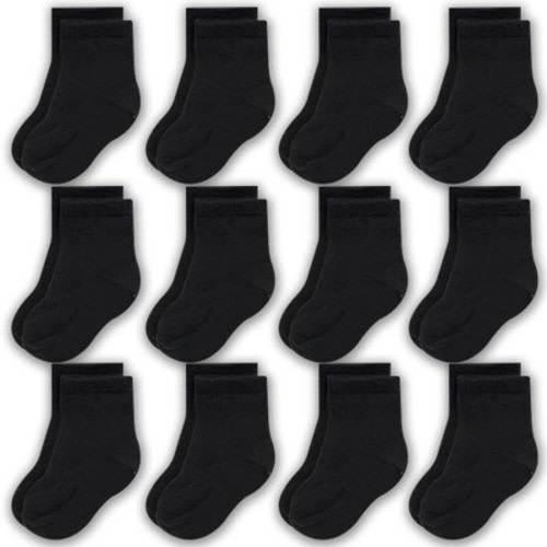 Cozyway Crew Cotton Baby Socks - 12 Pack Stretch Newborn Socks, Baby Socks 0-6 Months, Infant Socks, Black, 0-6 Months