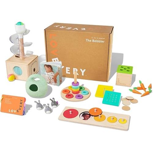 Lovevery | The Babbler Play Kit, Birthday Play Kit, Montessori Toddler Toy, 8 Play Products, 1 Board Book, and Play Guide (Best Birthday Gift for 1 Year Old), Medium