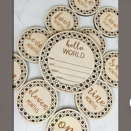 Baby Monthly Milestone Markers, Wood Milestone Disc, Baby Photo Props, Baby Milestone Blocks, Rattan Baby's First Year, 1-12 Month Rounds