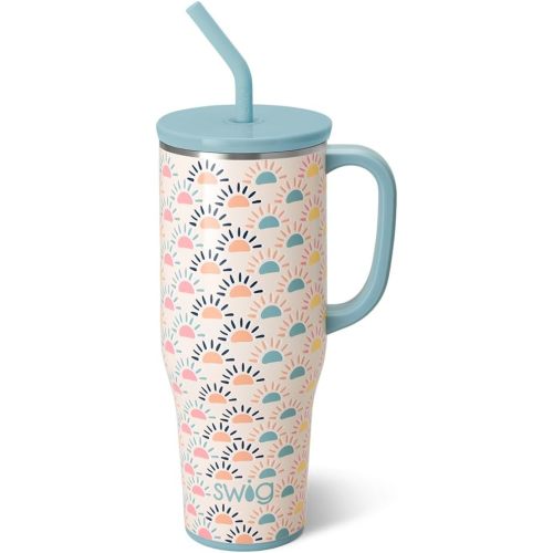 Swig Life 40oz Mega Mug, 40 oz Tumbler with Handle and Straw, Cup Holder Friendly, Dishwasher Safe, Extra Large Insulated Tumbler, Stainless Steel (Sun Chaser)
