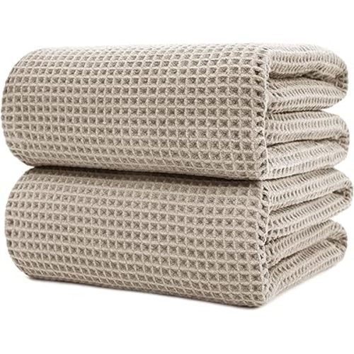 POLYTE 430 GSM Microfiber Quick Dry Lint Free Bath Sheet, 70 x 35 in, Set of 2 (Waffle Weave)