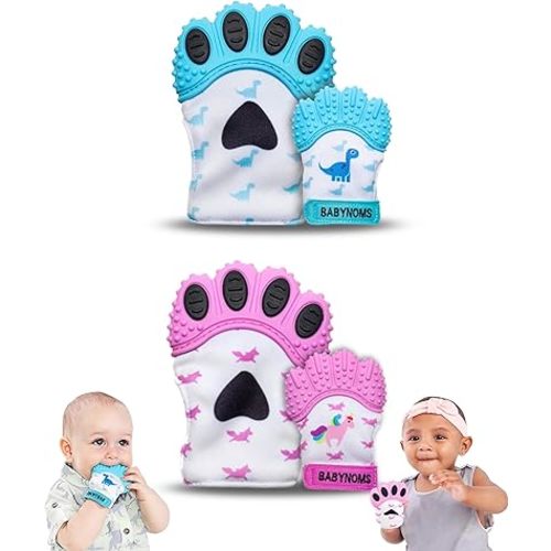 ® Teething Mitten Bundle | Dino Blue & Pink Unicorn Teether Paws