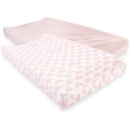 Hudson Baby Unisex Baby Cotton Changing Pad Cover, Heather Pink Cloud, One Size