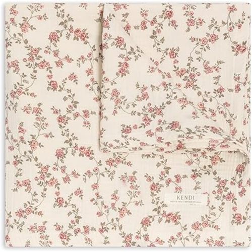 Colored Organics Baby Organic Cotton Swaddle - Infant Receiving Blanket - Agnes Floral/Raspberry + Mauve Muslin