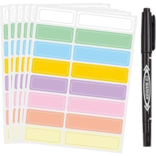 Assorted Colors Waterproof Removable Labels - 400PCS with Pen Daycare Bottles Adhesive Name Label Stickers for Baby Kids School Supplies,Water Bottles,Home Storage Spice Bottles