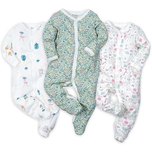 Baby Boys Girls Cotton Footies Multi Pack Long Sleeve Baby Footed One-Piece Jumpsuit Multi Pack