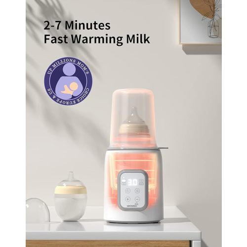 Bottle Warmer, GROWNSY 8-in-1 Fast Baby Milk Warmer with Timer for Breastmilk or Formula, Accurate Temperature Control, with Defrost, Sterili-zing, Keep, Heat Baby Food Jars Function - Gray