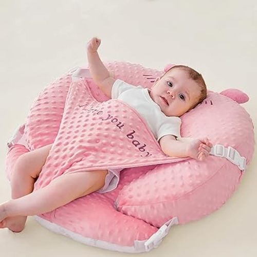Nursing Pillow and Positioner, Plus Size Breast Feeding Pillow for More Support for Mom and Baby Boy or Girl Pink