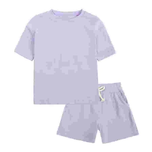 EchfiProm T-shirt and Shorts 2PC Set Summer Outfit Sets Gender Neutral Kids Short Sleeve Purple Solid Outfit Sets 6M-13T
