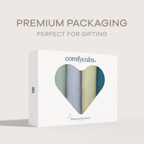 Sage / Blues - Muslin Swaddle Blankets Neutral Receiving Blanket for Boys and Girls by Comfy Cubs