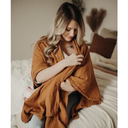 Indi by Kishu Baby GOTS Organic Muslin Nursing Cover Up for Breastfeeding, Breathable Shawl, Scarf, Privacy Nursing Cover for Breastfeeding Moms (Caramel)
