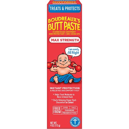 Boudreaux's Butt Paste Maximum Strength Diaper Rash Cream, Ointment for Baby, 4 oz Tube