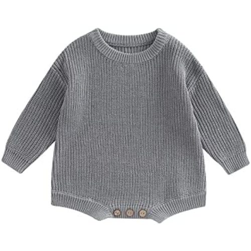 woshilaocai Baby Boy Girl Sweater Oversized Long Sleeve Romper Warm Crewneck Bodysuit Knitted Winter Clothes